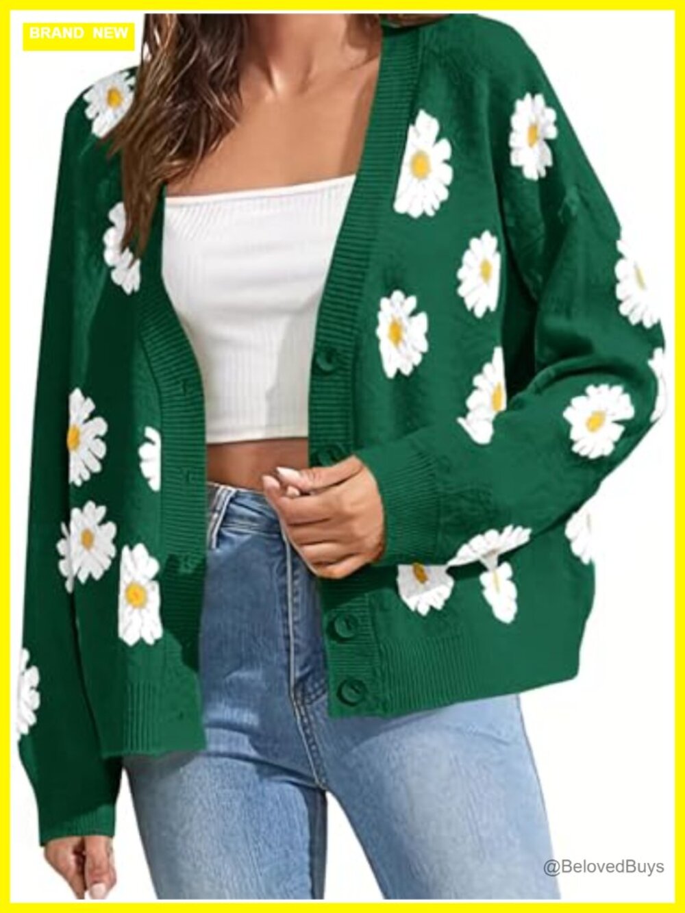 Women's Floral Print Open Front Button Down Cardigan Long Sleeve Knitted Sweater